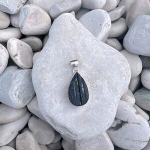 Powerful Black Tourmaline Teardrop Pendant Set in 925 Sterling Silver